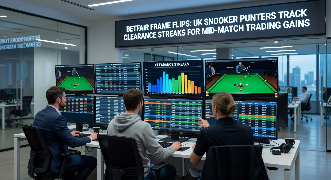 Betfair exchange interface displaying live snooker frame odds, with trading graphs highlighting a mid-frame odds shift