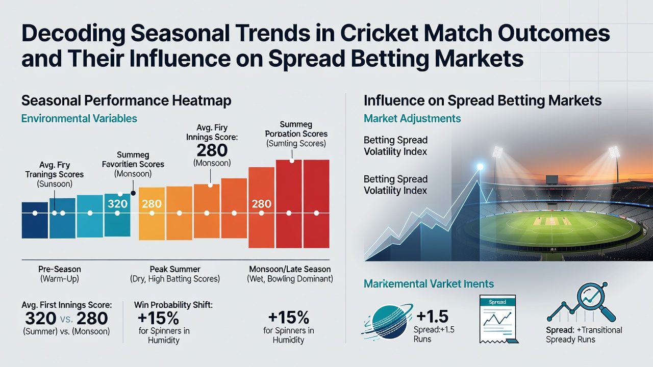Spread betting interface displaying cricket market lines for runs and wickets with seasonal trend overlays
