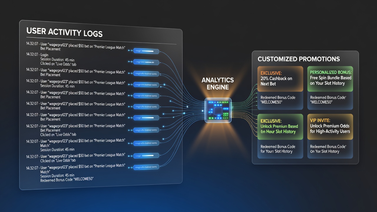 Dashboard showing user activity logs and promotion targeting metrics in an online wagering platform