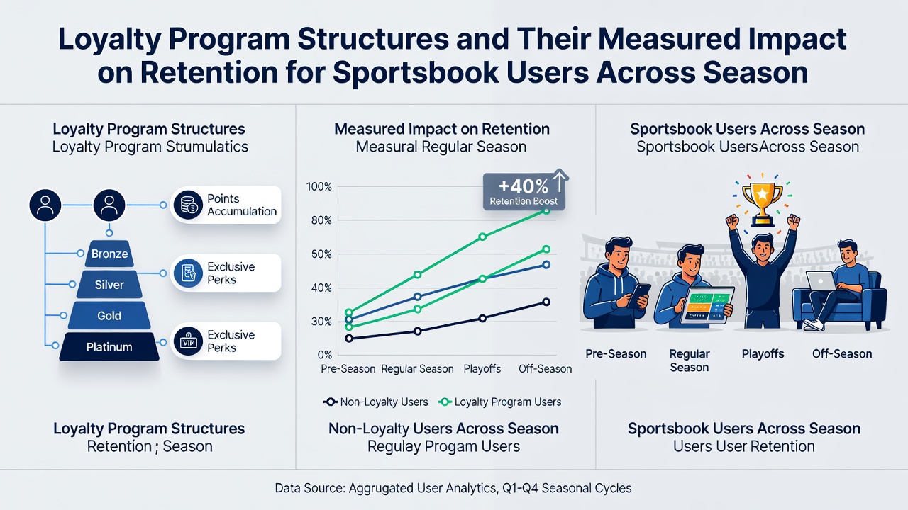 Seasonal retention charts comparing loyalty program participants versus non-participants in sportsbook activity