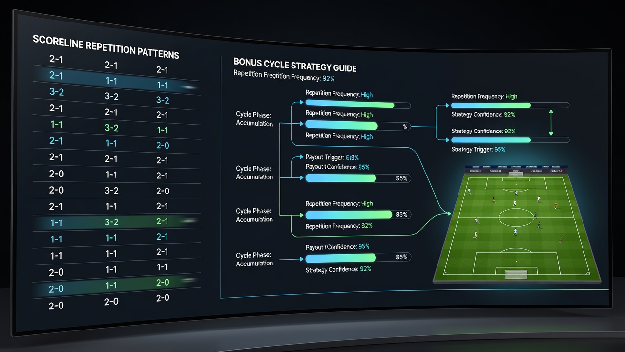 Analytics chart showing virtual sports scoreline frequency overlaid with casino bonus cycle timelines