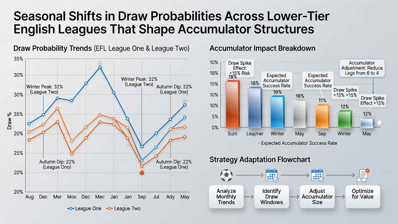 Table comparing accumulator hit rates for draw-heavy versus mixed selections across different calendar quarters in lower English leagues