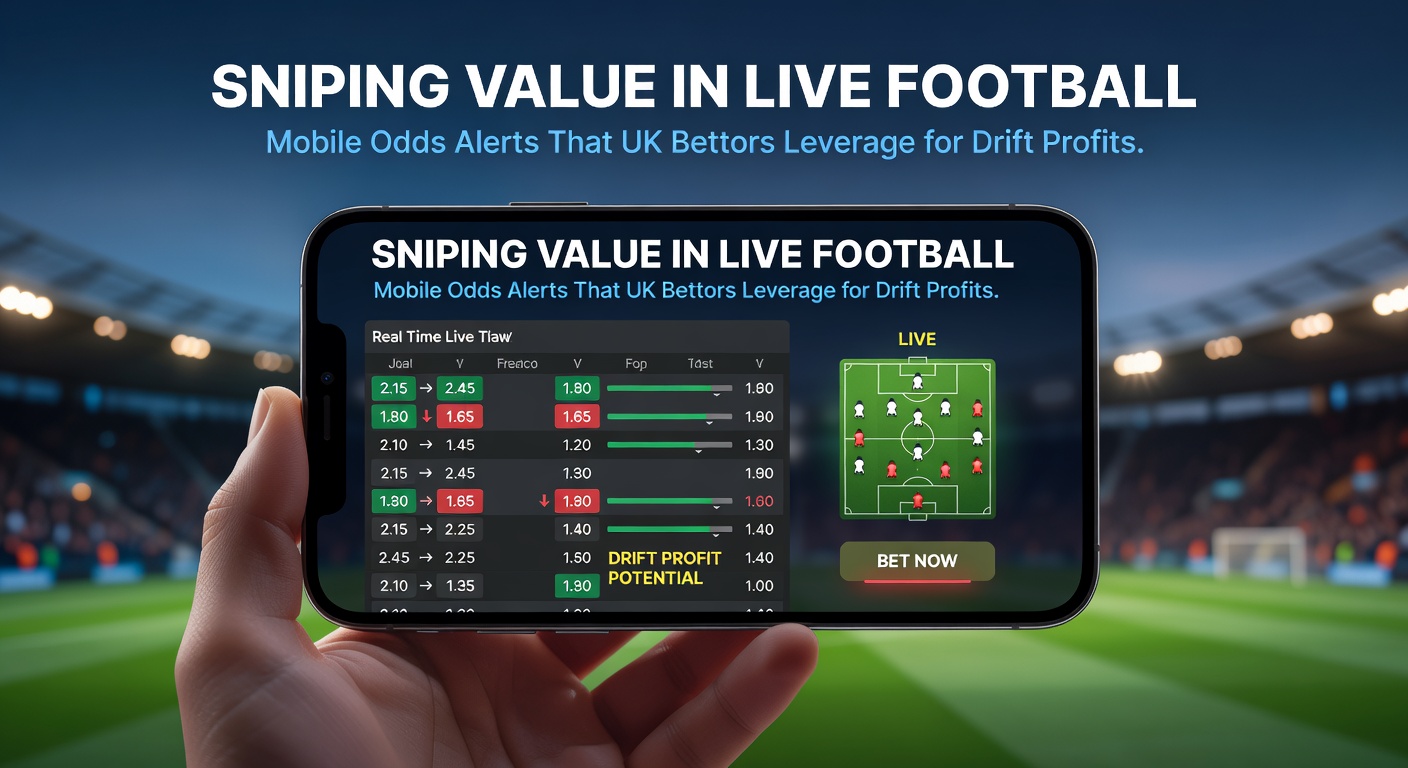 Smartphone screen displaying live football odds drifting on a betting app during a Premier League match, highlighting value bet opportunities
