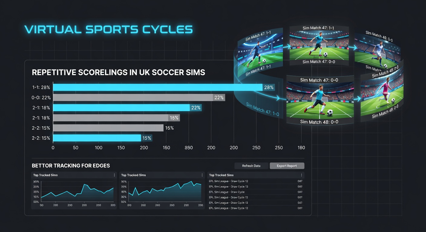 Screenshot of a virtual soccer match simulation displaying a 1-0 scoreline on a betting platform interface, highlighting repetitive patterns in digital gameplay