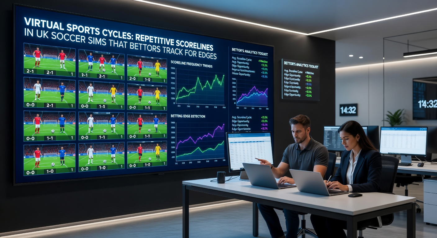 Data visualization chart showing cyclical patterns in virtual soccer scorelines, wth peaks for 1-0 and 2-1 results over 500 simulated matches