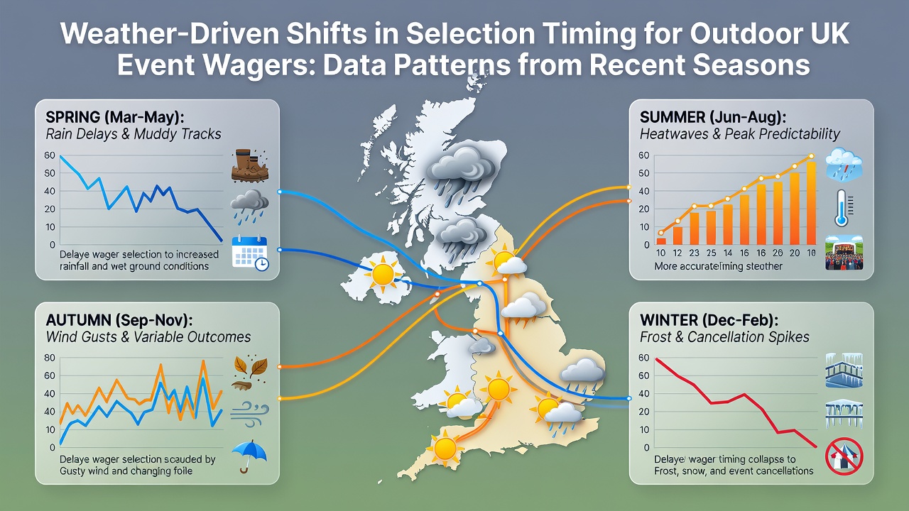 Chart showing weather patterns and betting timing shifts for UK outdoor events across recent seasons